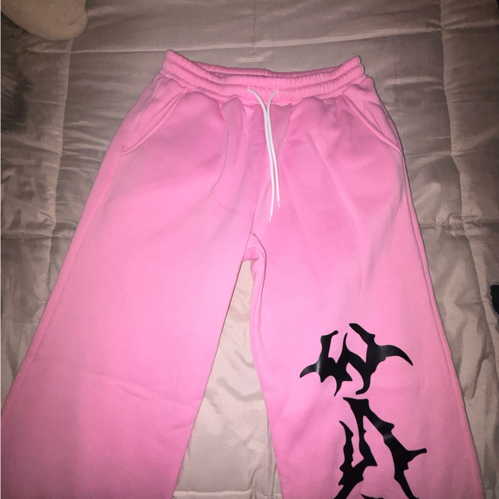 pink mens wide leg sweatpants